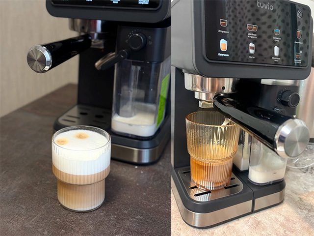 Приготовление капучино на рожковой кофеварке Tuvio TCM10EA