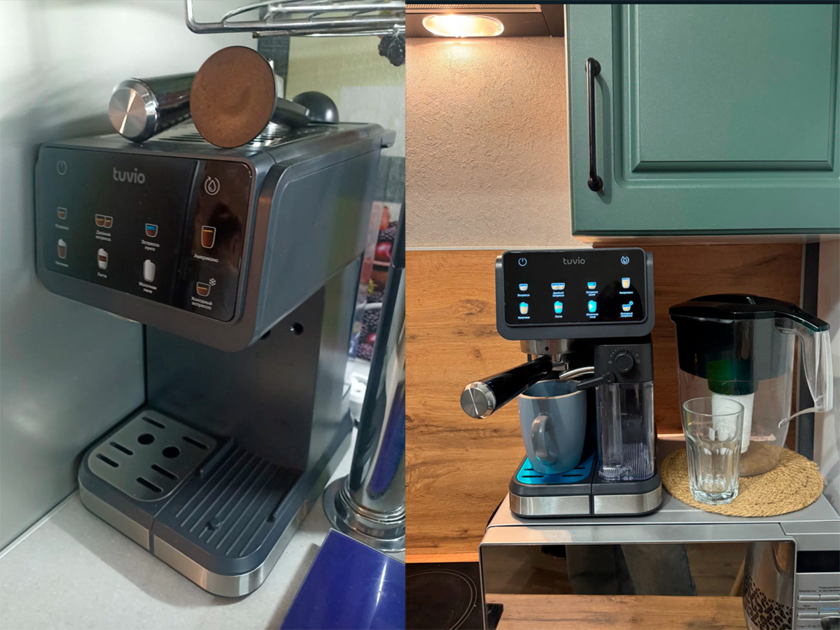 Ширина рожковой кофевраки Tuvio TCM10EA не рекордная в классе, но всё ещё небольшая - 20 см